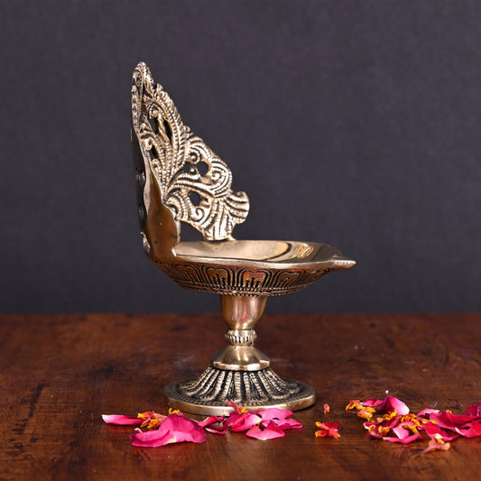 Brass Ethnic Handcarved Diya/Lamp (6 Inch)