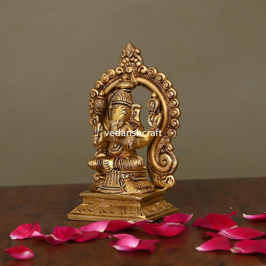 Brass Superfine Ganesha On Throne Idol (5.8 Inch)