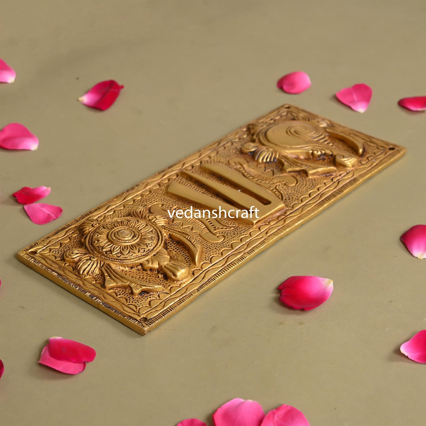 Brass Shankh Chakra Namah Wall Hanging