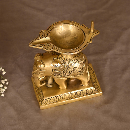 Brass Elephant Standing Diya (5.5 Inch)