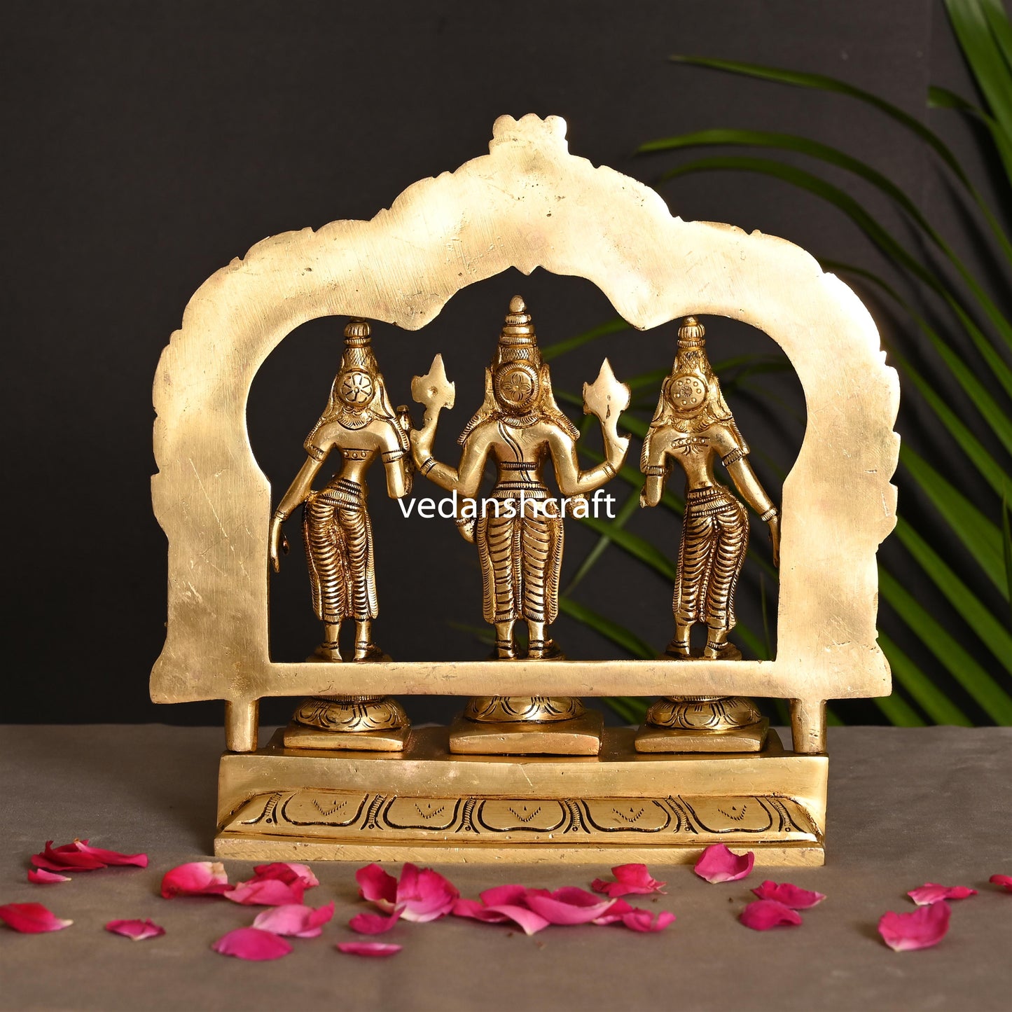 Brass Lord Balaji, Sri Devi And Bhudevi With Prabhavali Frame (8.8 Inch)