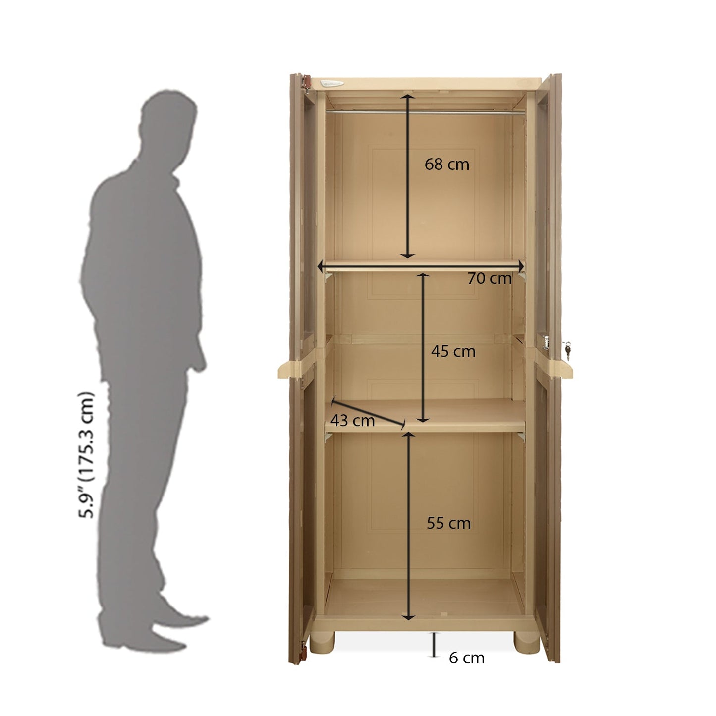 Nilkamal Freedom Big 6 (FB 6) Plastic Storage Cabinet (Ratan Dark Beige / New Cream)