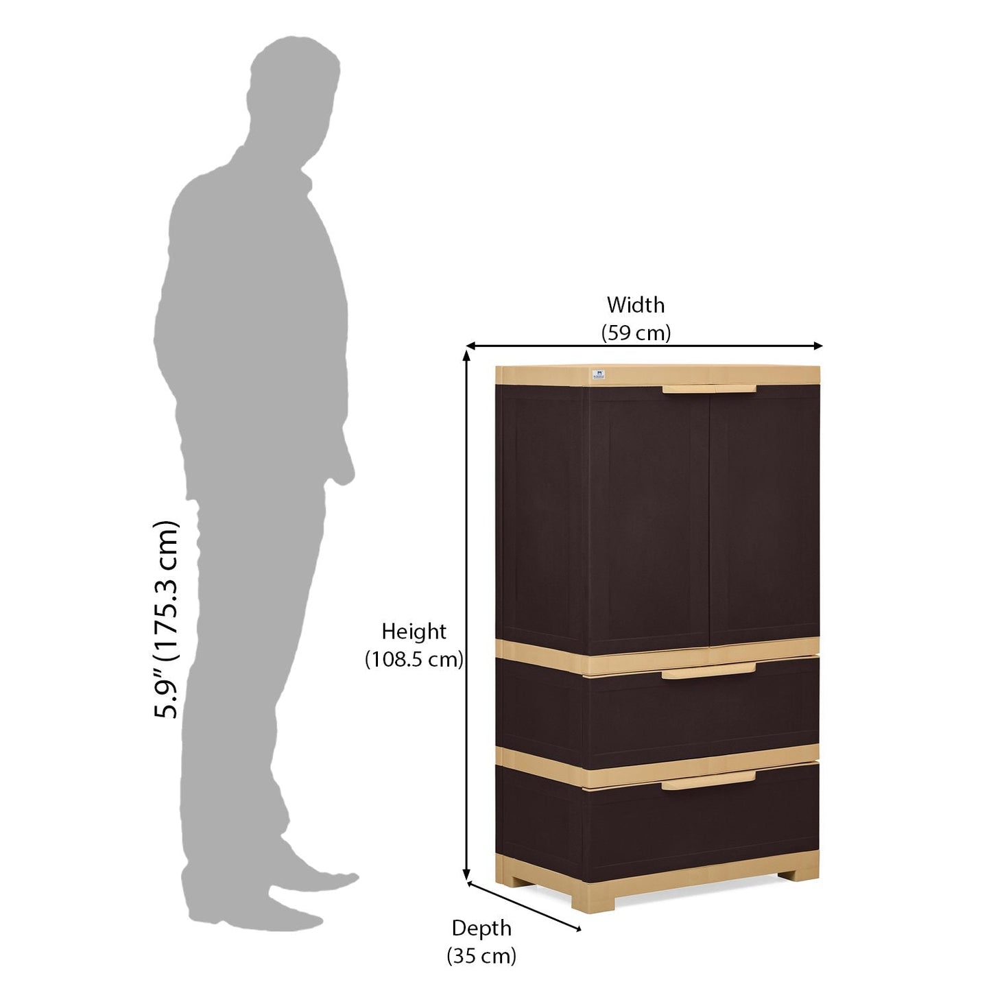 Nilkamal Freedom FMDR 2B Plastic Storage Cabinet with 2 Drawer (Weathered Brown / Biscuit)