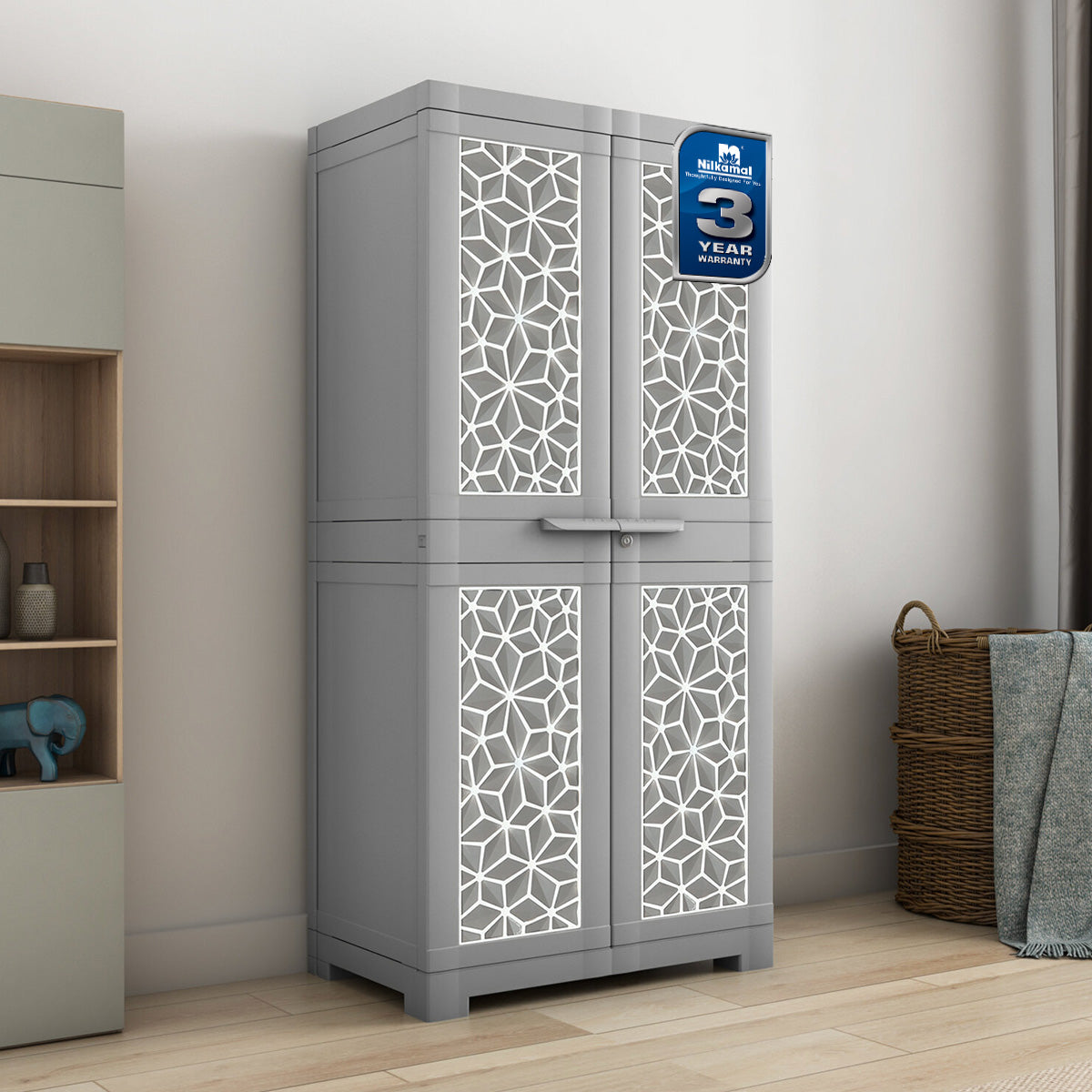 Nilkamal Freedom Mini Medium (FMM) Star Plastic Storage Cabinet (Haze Grey & Milky White)