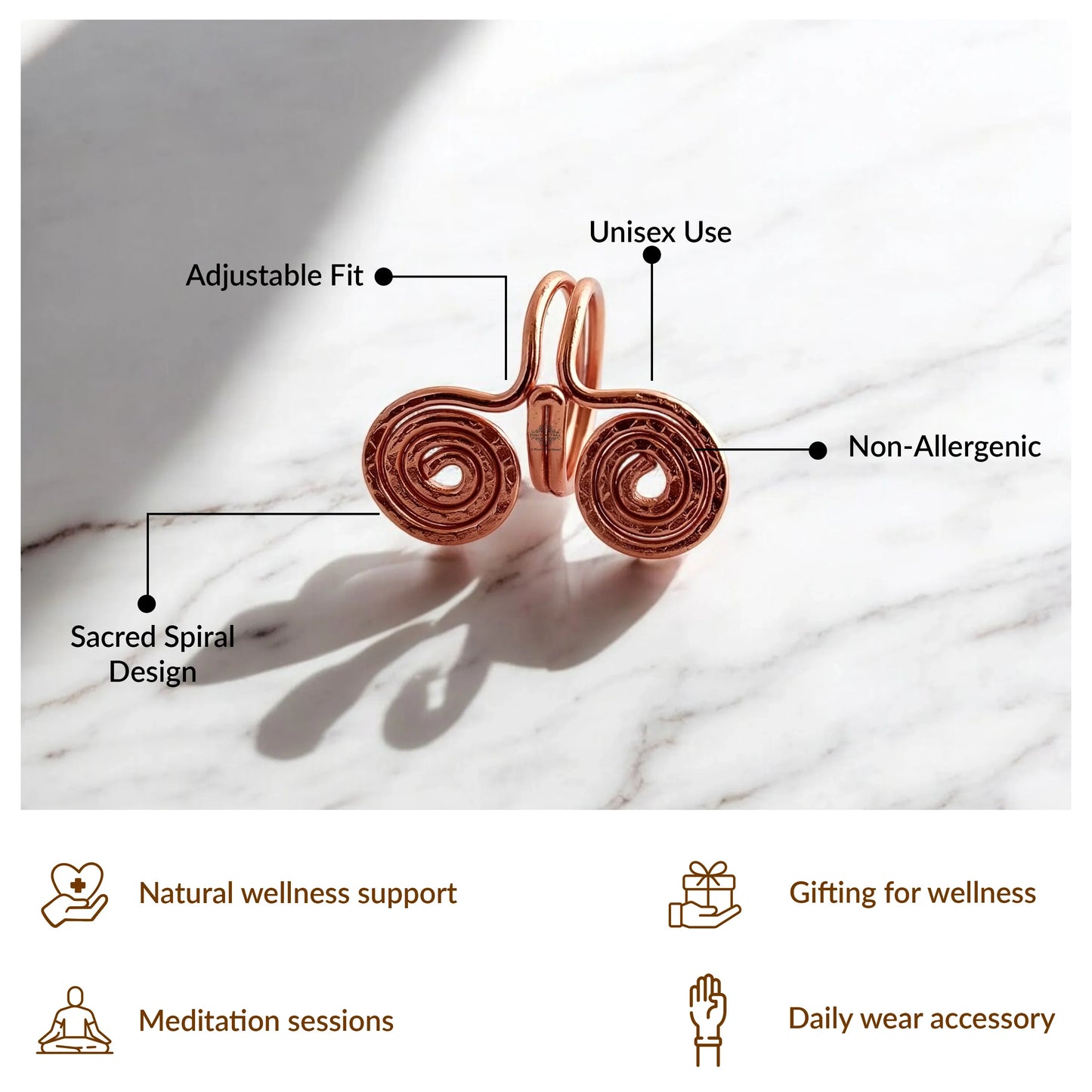 Pure Copper Spiral Ring Adjustable Unisex Fashion Ring