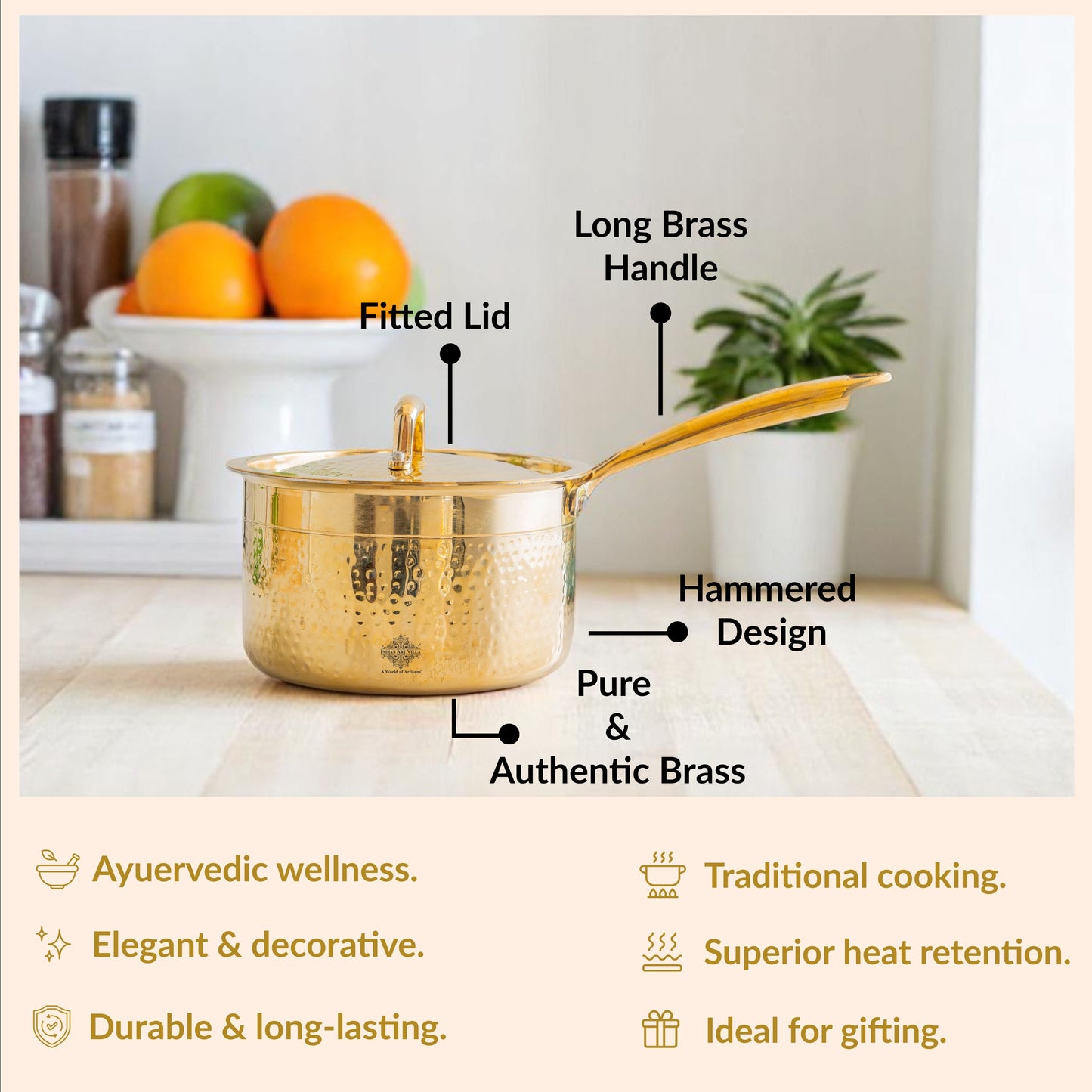 Brass Sauce Pan with Tin Lining & Lid – Indian Art Villa