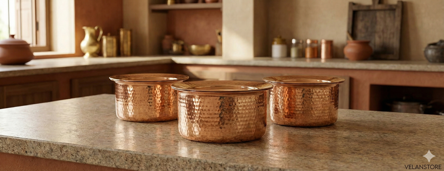 Brass Cooking Pots Set And Cookware With lid (Brass Patila - Brass Bhangola)