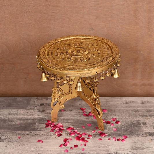 Brass Stool With Hanging Bells (12 Inch)