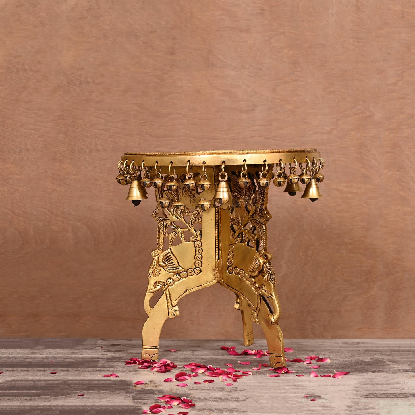 Brass Stool With Hanging Bells (12 Inch)