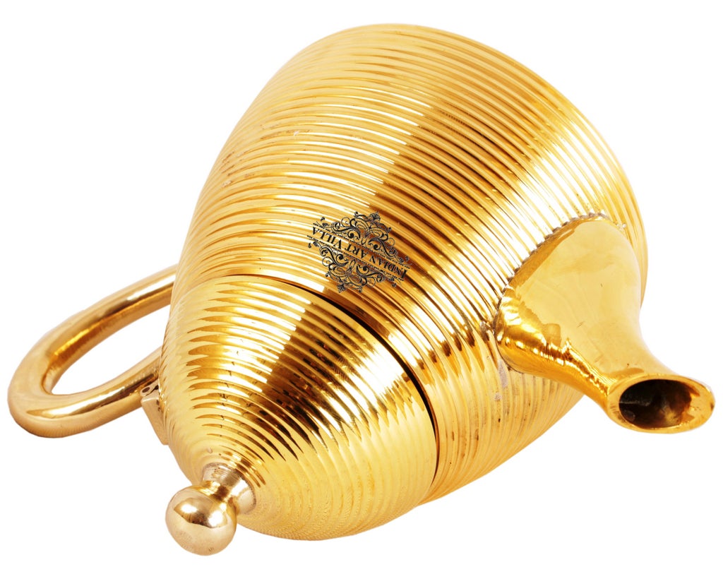 Handmade Pure Brass Cone Lining Tea Pot Kettle, Serving Tea Coffee