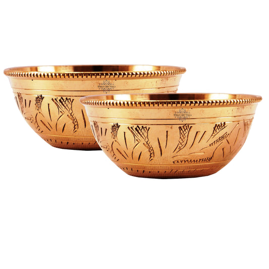 Pure Embossed Floral Design Brass Chutney Bowl Katori, Tableware, 220 ML