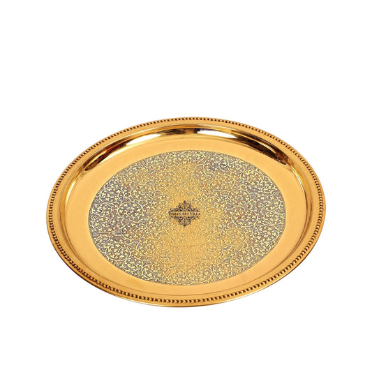 Pure Brass Floral Design 30 cm Single Ring Plate With Royal Look