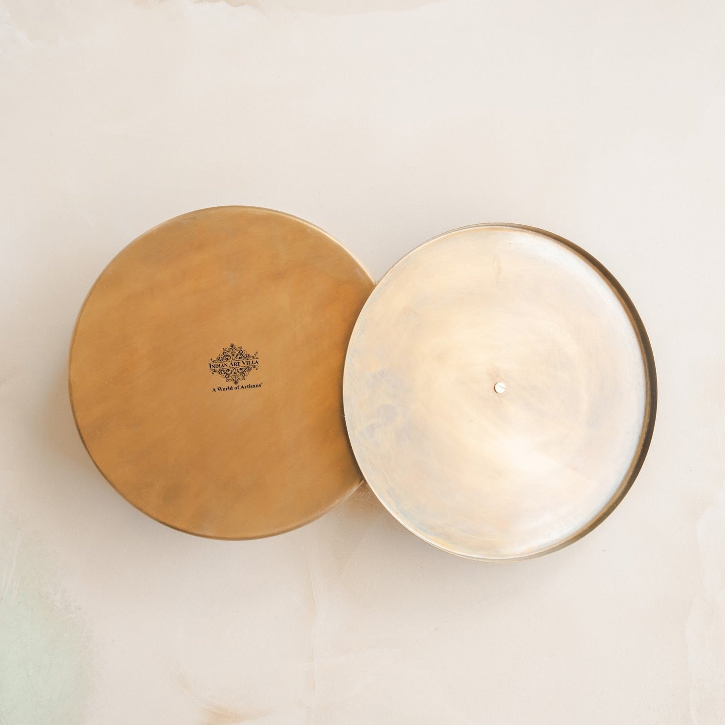 Pure Brass Masala Box With Two Peacock Design On Lid