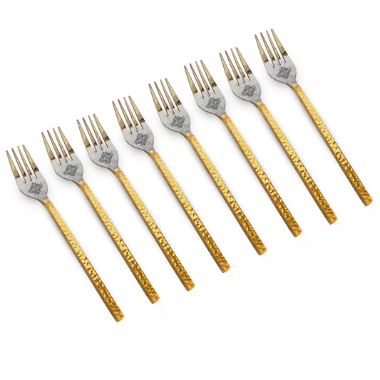 Pure Steel Hammered Fork With Brass Handle, Length:- 18.80 cm