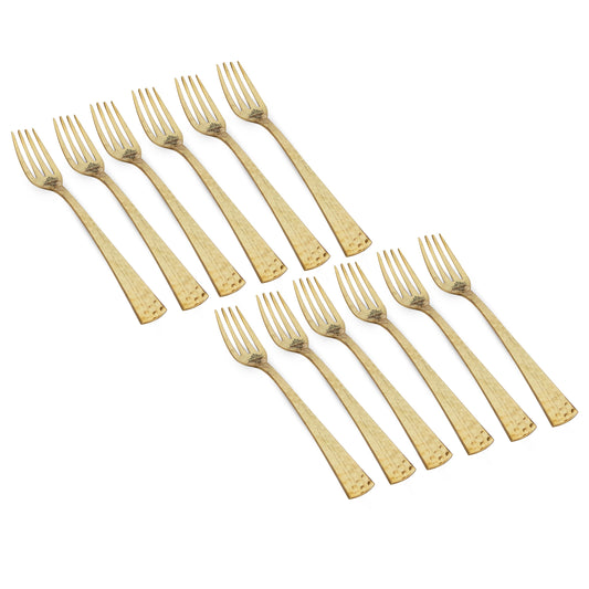 Pure Brass Matt Hammered Design Fork, Length-18.29 cm