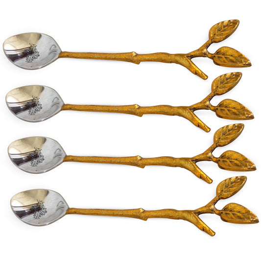 Steel Brass Spoon With Antique Leaf Design Length:- 15.24 cm