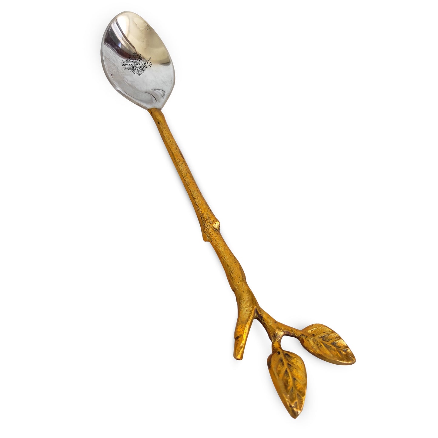 Steel Brass Spoon With Antique Leaf Design Length:- 15.24 cm