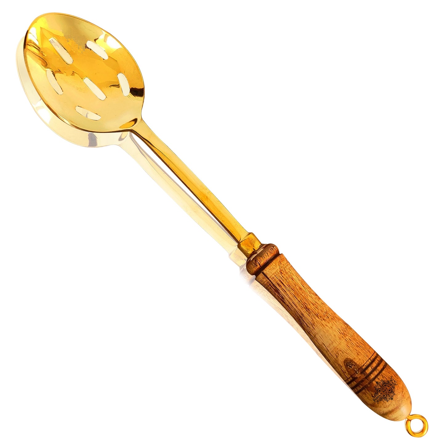 Pure Brass Gold Rice Spoon With Wooden Handle - Length - 35.31 cm