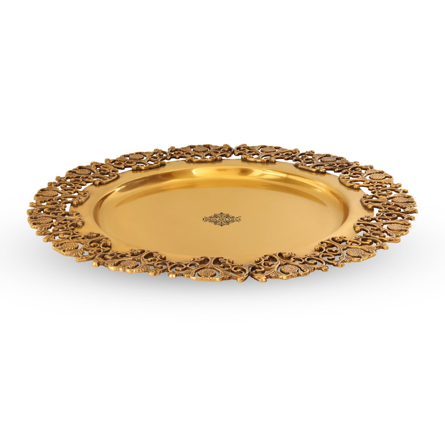 Brass Matt Finished Decorative Round Shape Designer Tray 37.34 cm