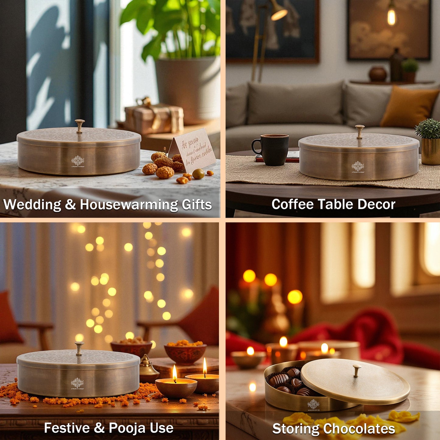 Pure Brass Embossed Design Round Shape Decorative Box