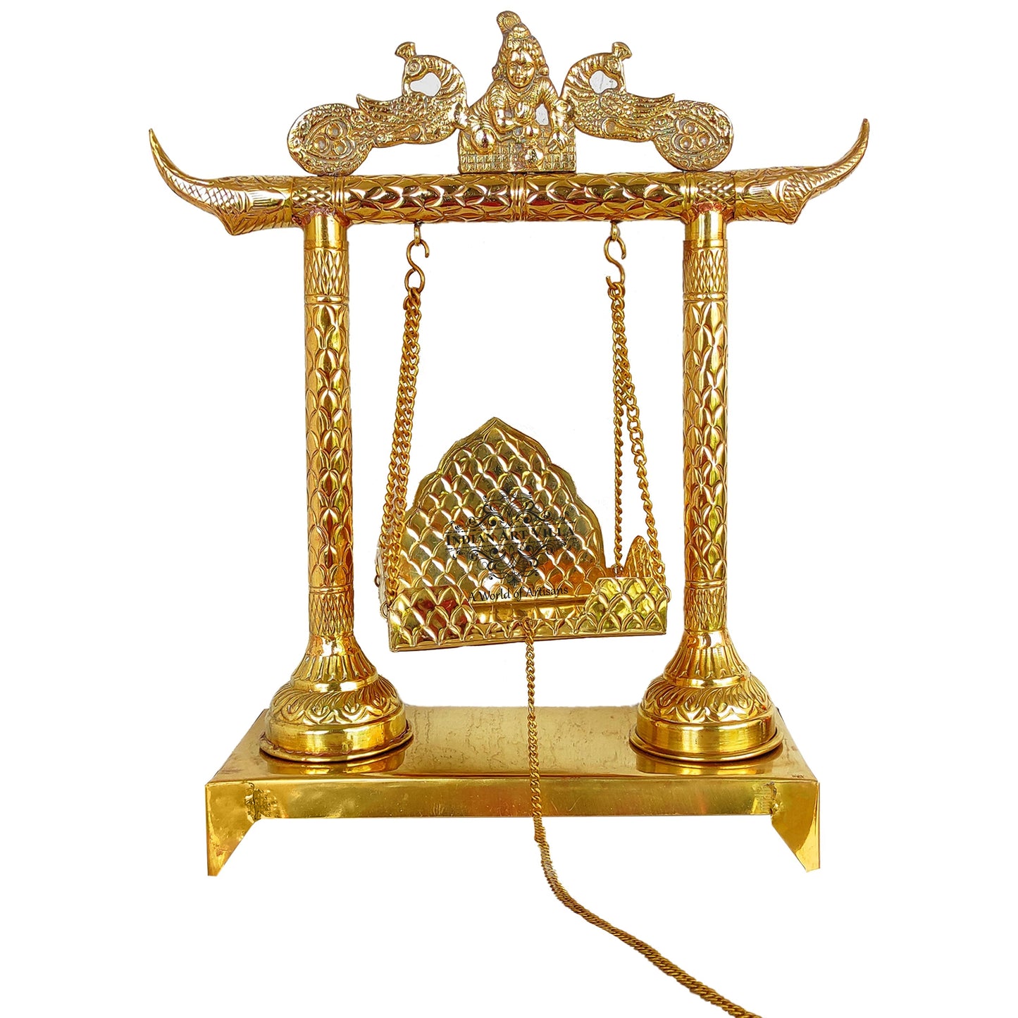 Krishna Ji Design Brass Jhula Swing, for Ladu Gopal Ji Lord Ganesha, Temple Home, Height 46.99 cm, Gold