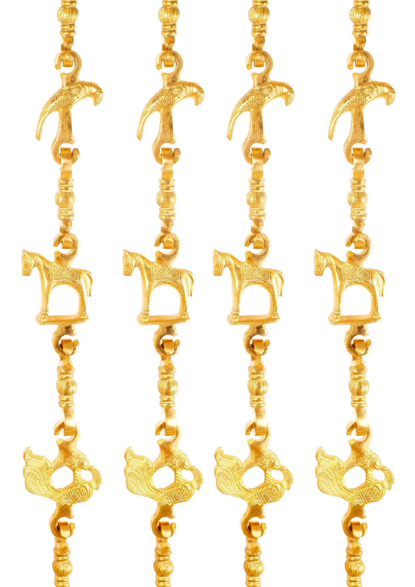 Brass Swing Jhula Chain Design:- Parrot Horse Peacock Indoor Hanging Link Approax 186.18 cm Each X4, Gold, Set of 4