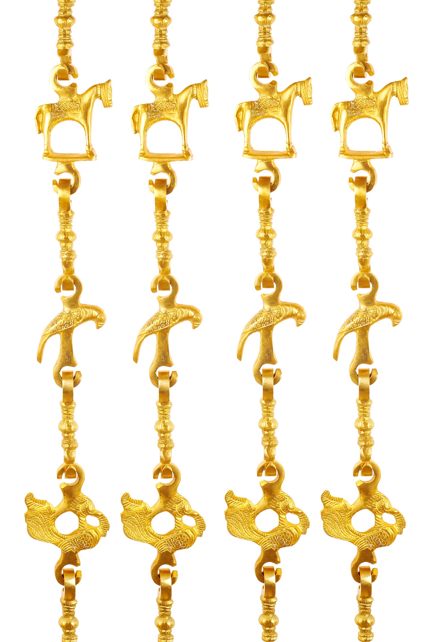 Brass Jhula Chain Horse, Parrot, Peacock with 3step Designer Chain 186.44 cm Each, Set of 4
