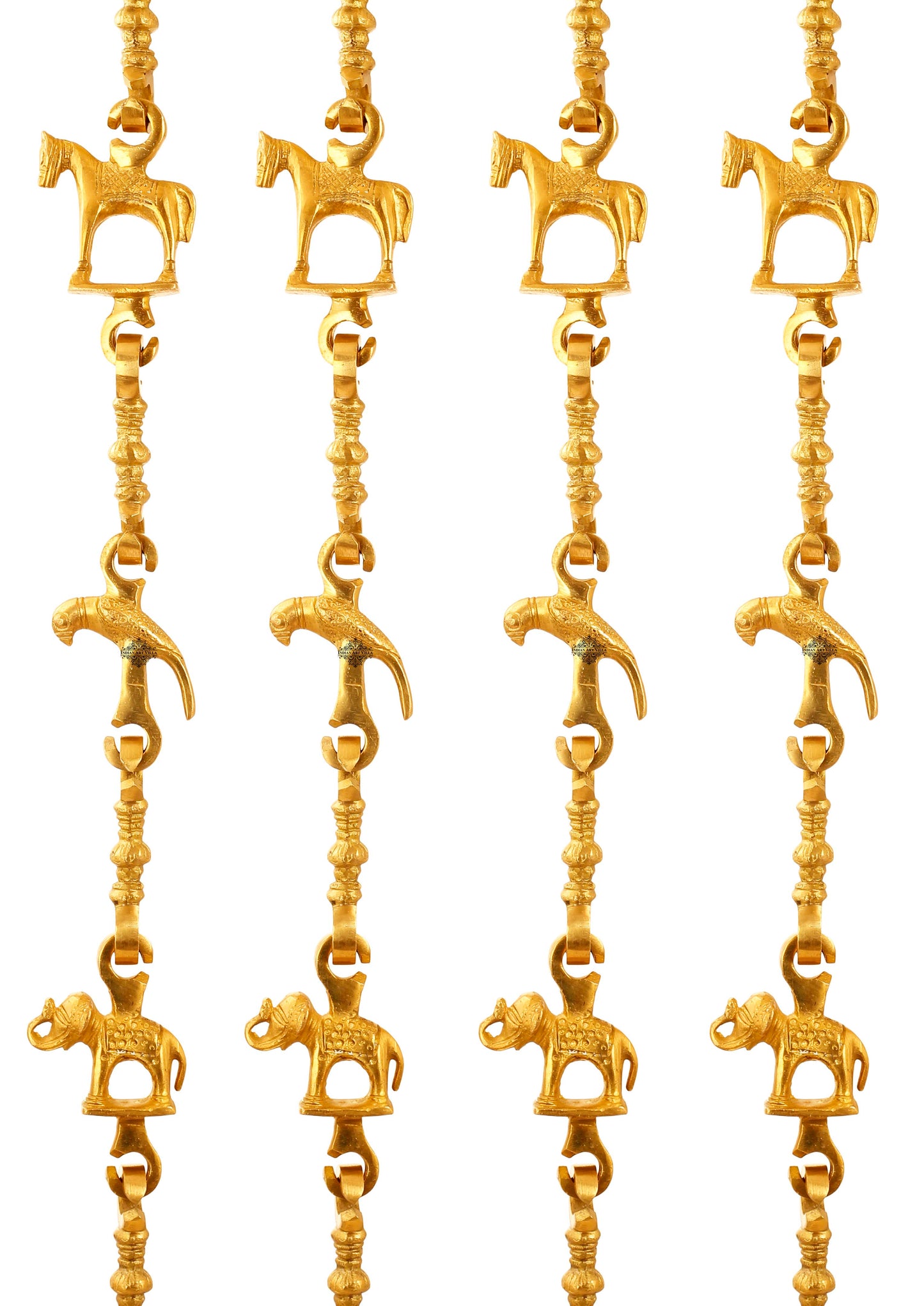 Brass Jhula Chain Horse, Parrot, Elephant with 3 step Designer Chain 187.96 cm Each, Set of 4