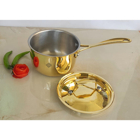 Pure Brass Sauce Pan with Brass Lid and Handle, Tin Lining Inside