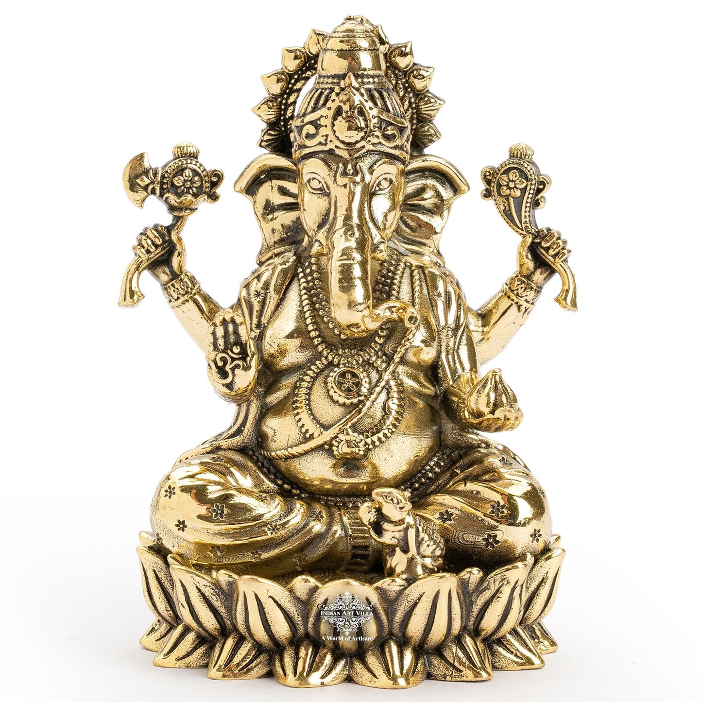 Pure Brass Chaturbhuja Ganesh Ji Murti With Pasha and Parashu
