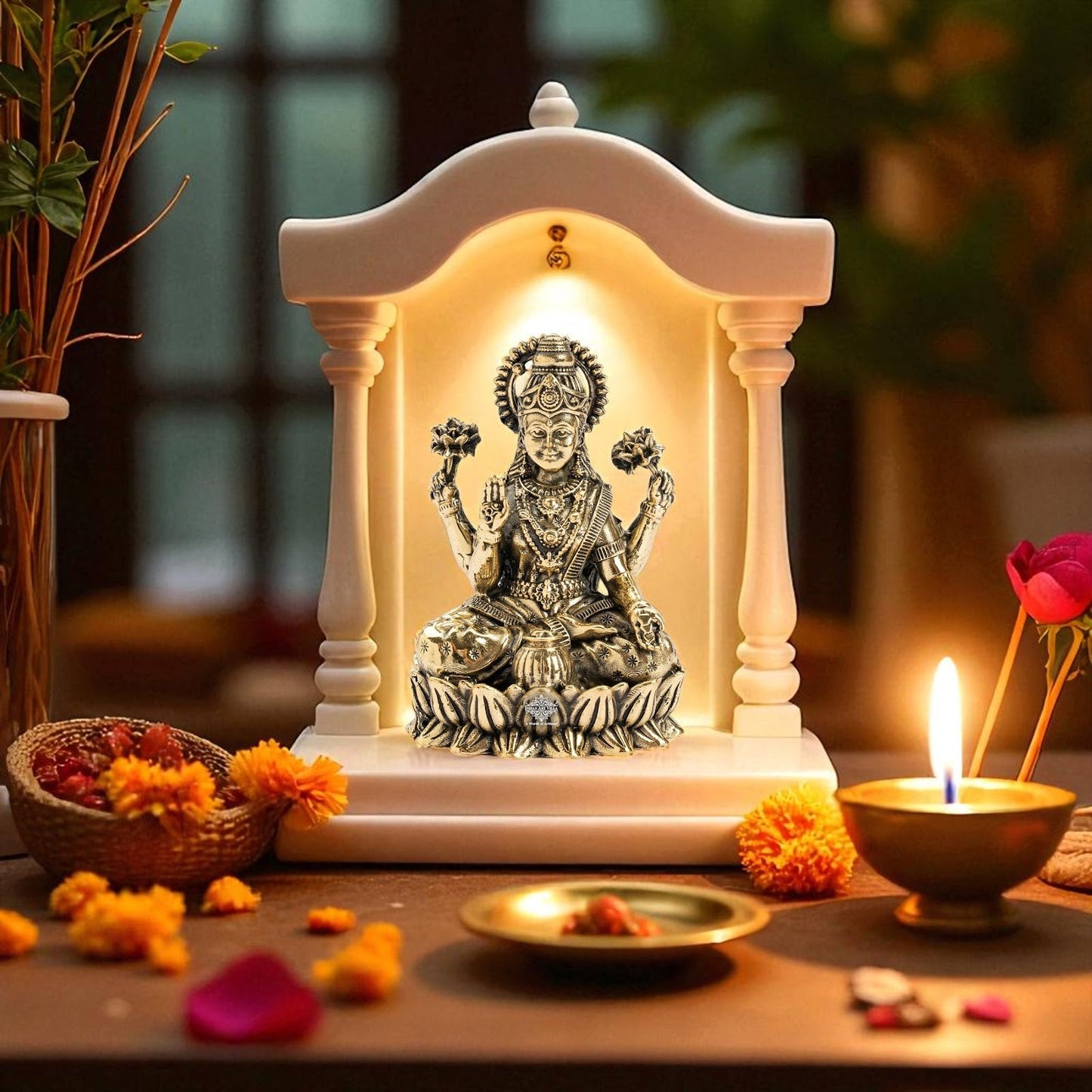 Pure Brass Laxmi Ji Sitting On Kamal Murtii- Goddess of Wealth, Prosperity & Blessings