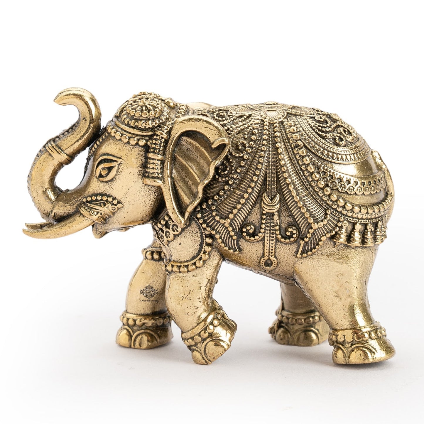 Brass Elephant Showpiece with Raised Trunk – Symbol of Prosperity