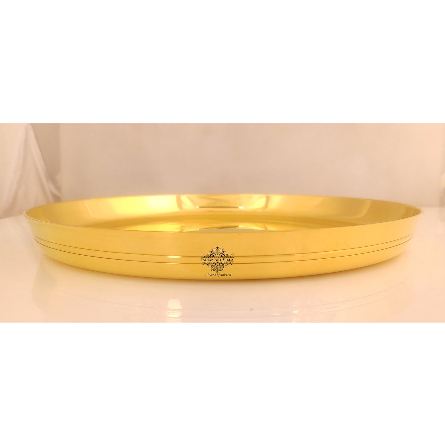 Pure Brass Shine Finish Lining Design Thali/Plate Diameter-36.83 cm