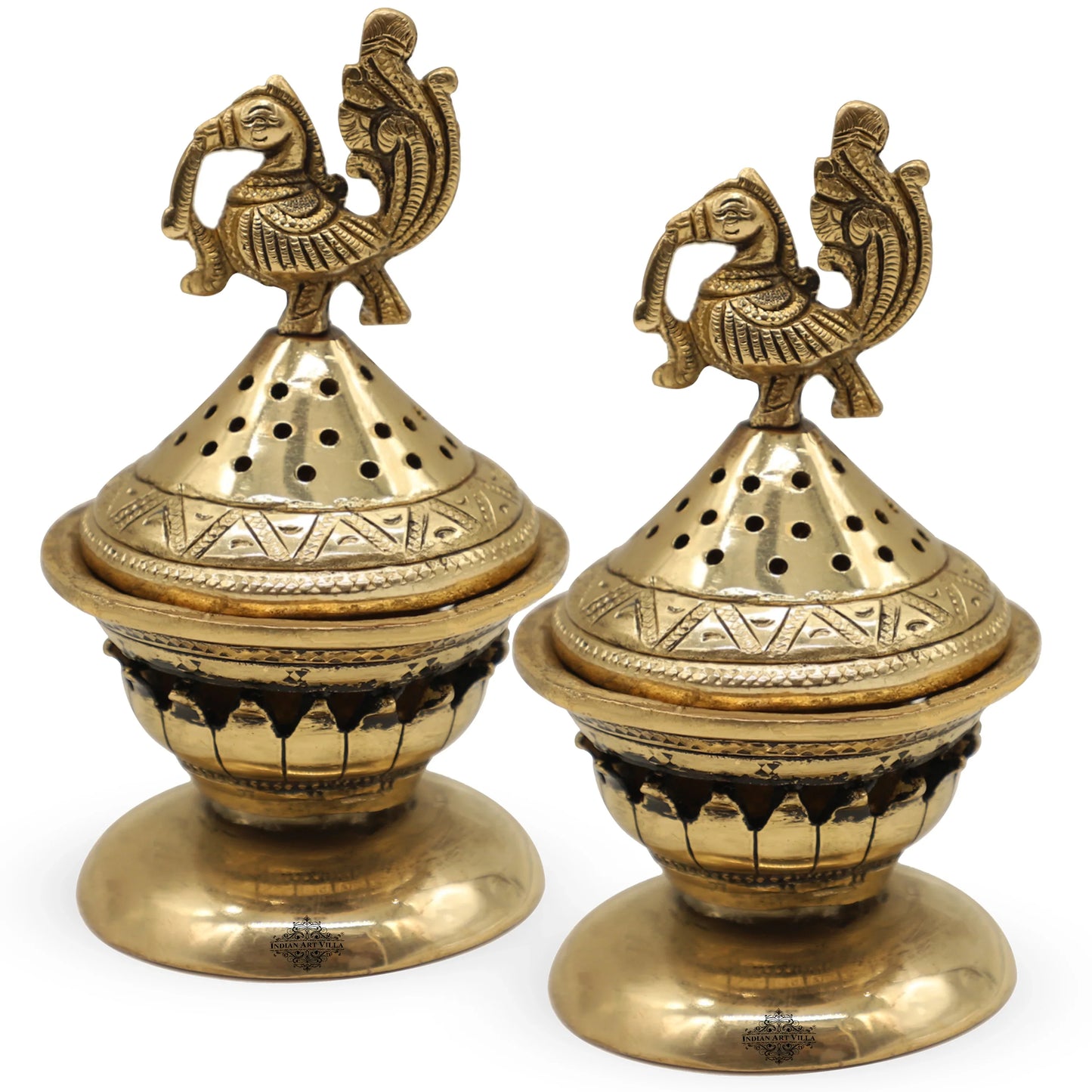 Brass Dhopp Dani with Antique Peacock Design, Idol for Home & Tempel Pooja, Size-6.5x10.16 cm