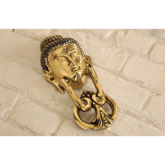 Pure Brass Door Knob With Budha Design & Antique Touch, Decor Item For Home, Hotel & Restaurants, Size- 8x8.89 cm
