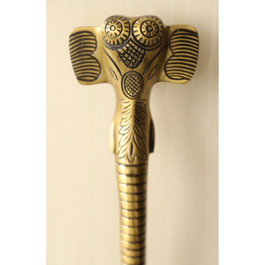 Brass-Finished Aluminum Door Handle With Elephant Head Design Door Handle, Height - 38.10 cm