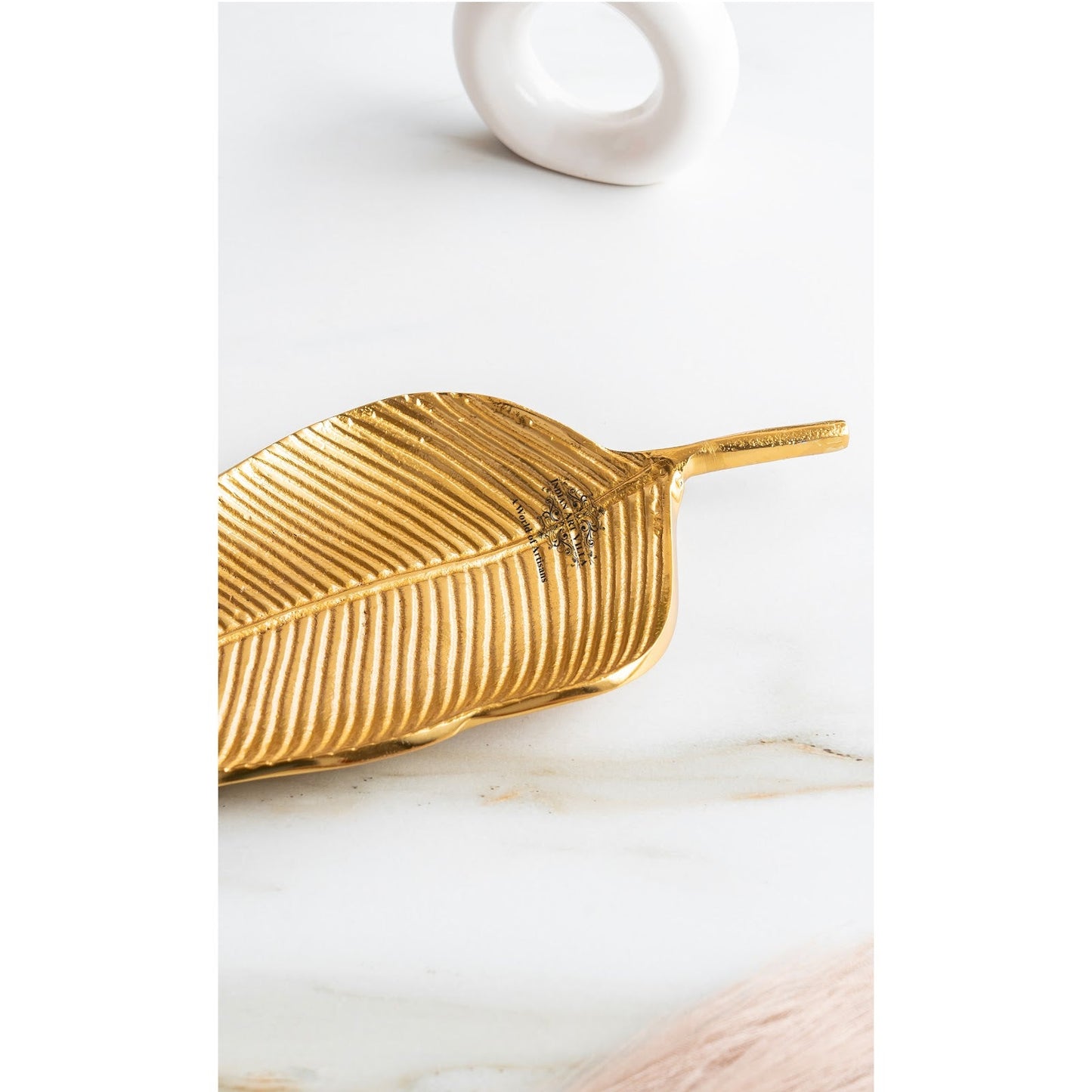 Brass Antique Lacquer Matte Finish Tray with Leaf Design Platter, 51 cm – Perfect For Festivals & Special Occasions