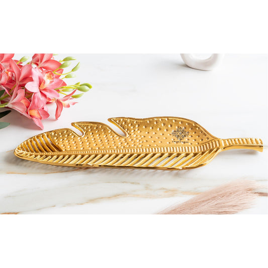 Brass & Antique Lacquer Matt Finish Leaf With Cutting Design Decorative Tray, – Elegant Display Tray, Home Décor Accent, Table Centerpiece