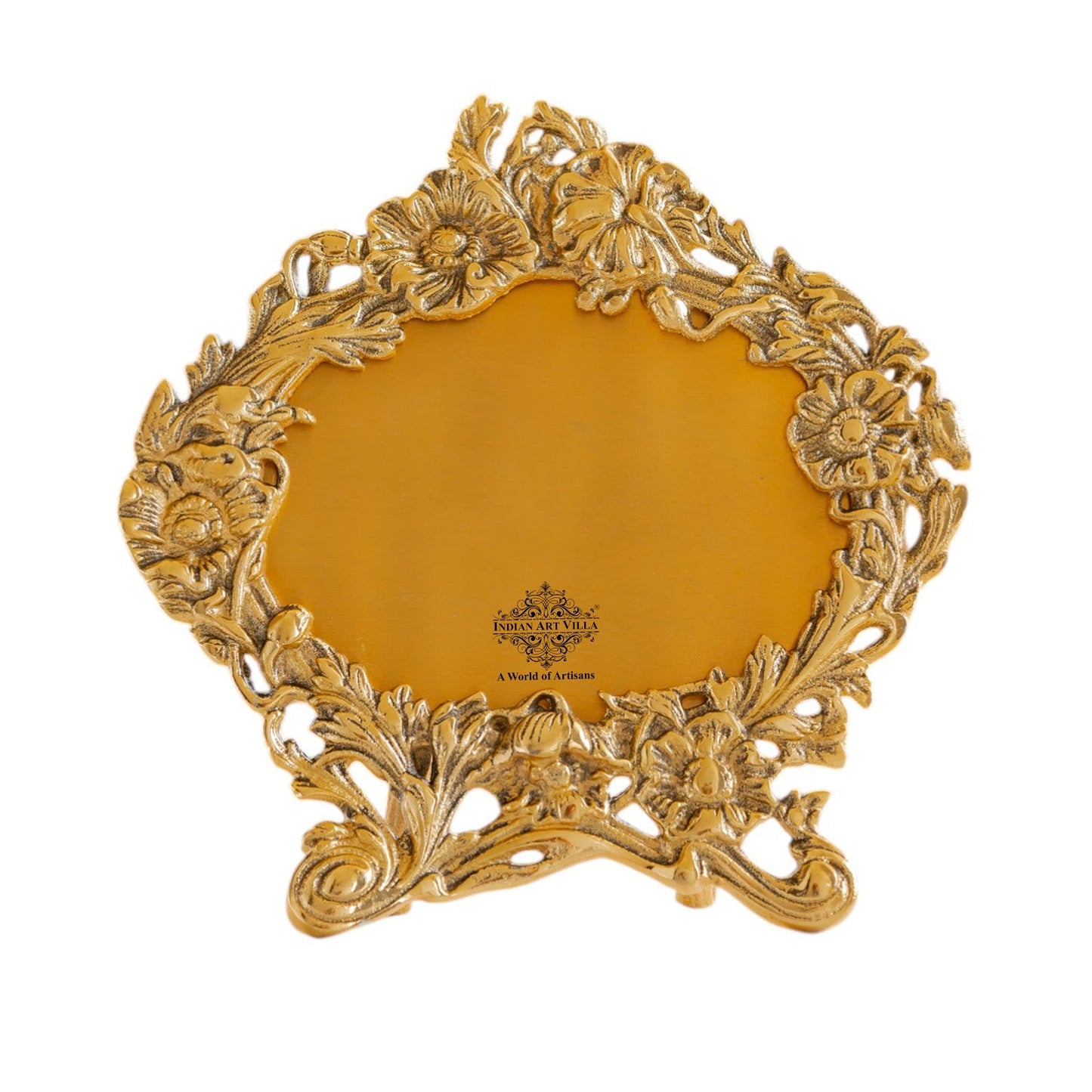 Brass Finish Photo Frame with Floral Design, Antique Golden Finish, 4x6 Inch – Decorative Tabletop & Home Décor Gift Item