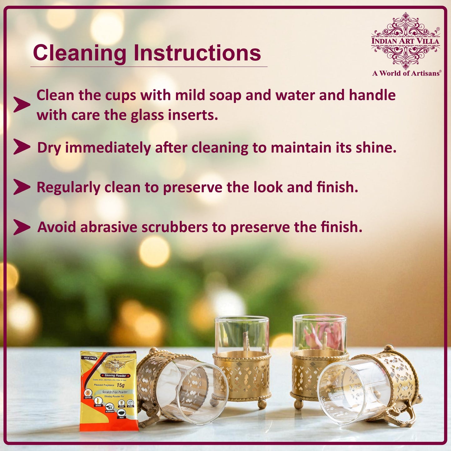 Pure Brass Tea Cup Set of 2 & 4 with Black Velvet Gift Box-170 ML