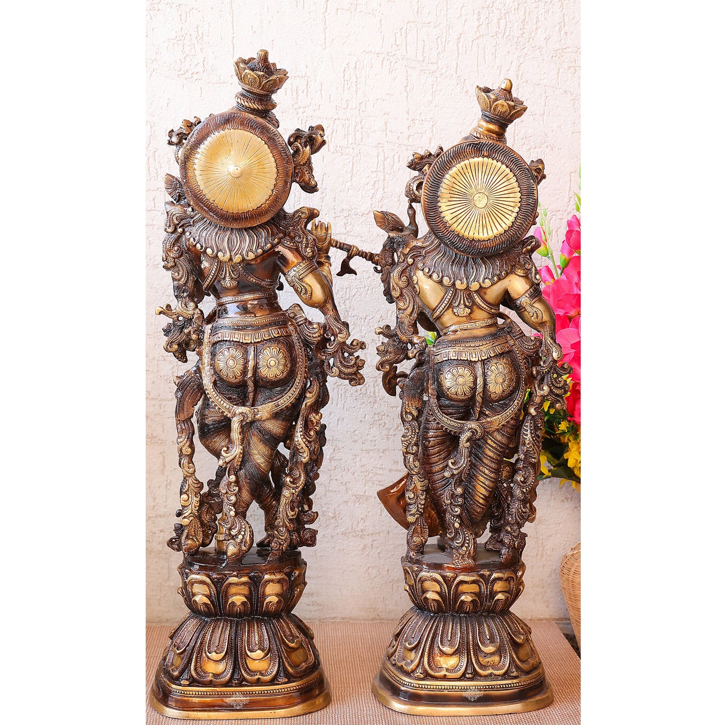Handcrafted Pure Brass Standing Radha Krishna Statue Playing Flute