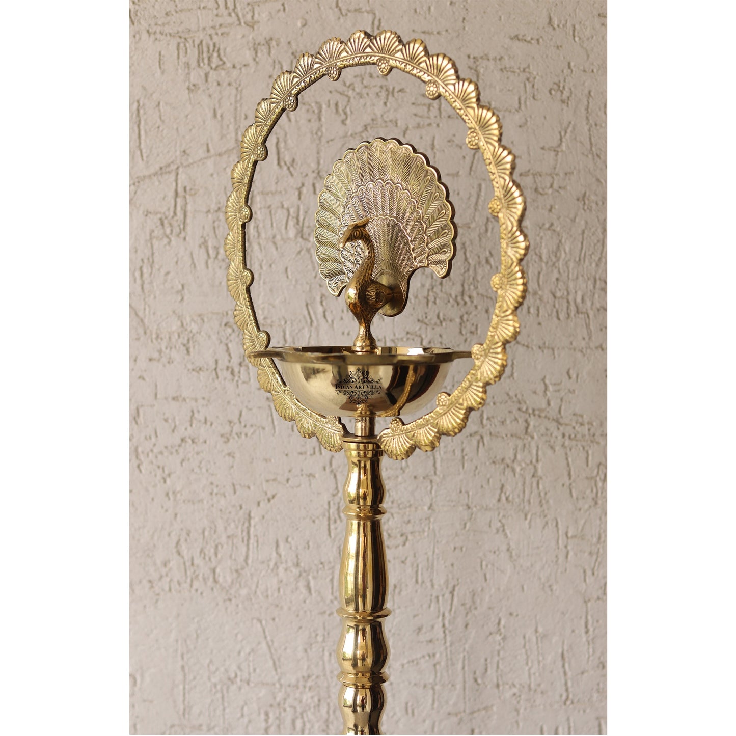 Brass Peacock Top Oil Lamp Stand, Standing Deepak, Diya with 5 wicks, Spiritual Item