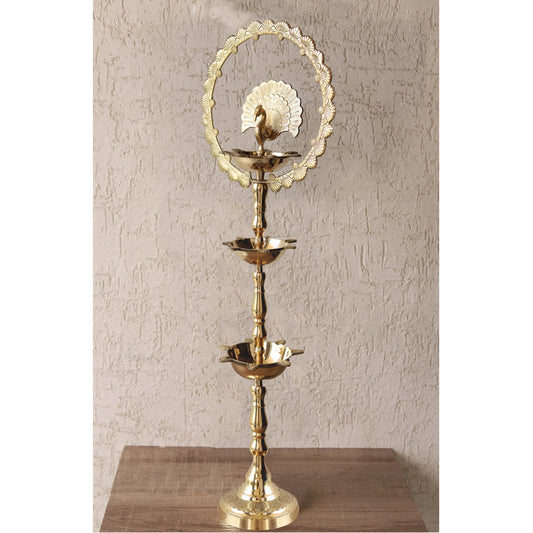 Handcrafted Pure Brass Peacock Top Diya Oil Lamp Stand Diya