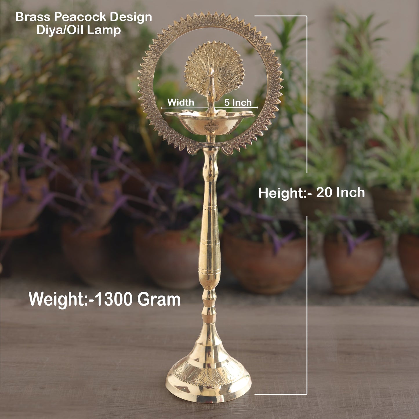 Pure Brass Stand Pillar Diya With Kerala+Mor Kiran+3 Deepak Design