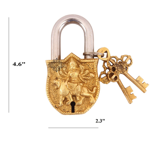 Pure Brass Durga Maa sitting on Lion Design Lock with 2 Key