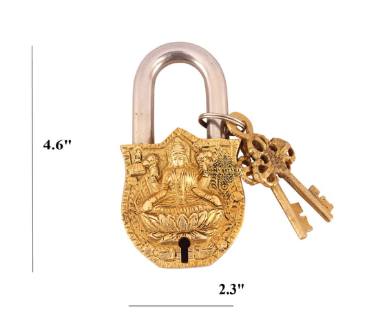 Pure Brass Laxmi Ji Design Lock with 2 Key
