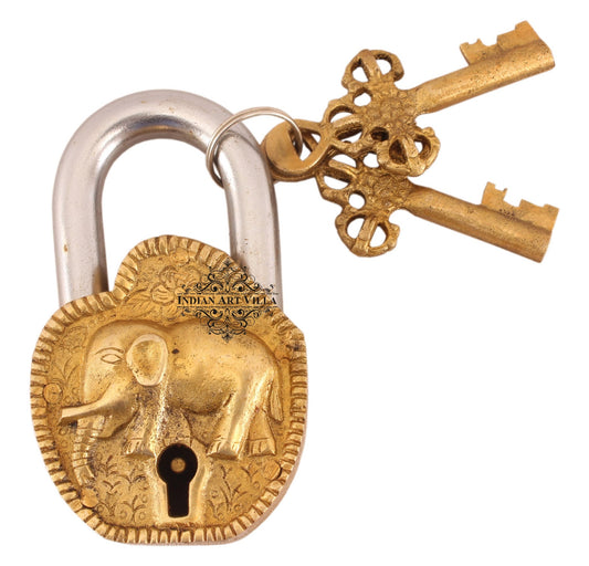 Pure Brass Elephant Design Lock with 2 Keys