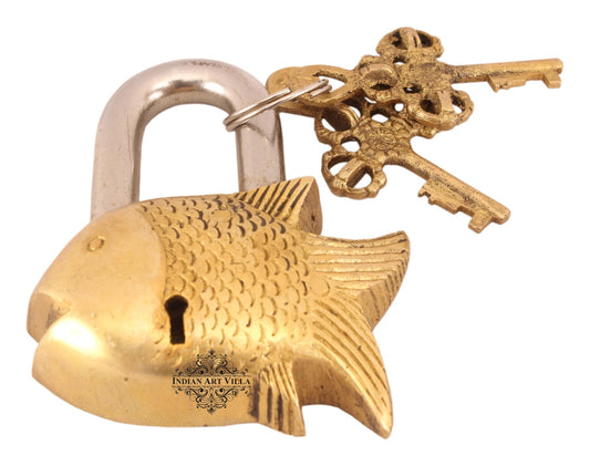 Pure Brass Small Fish Shape Design Lock with 2 Keys