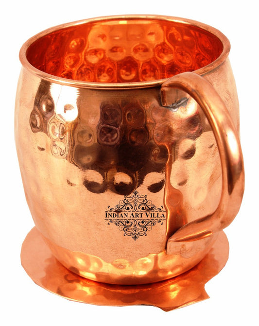 Pure Copper Hammered Design Beer Mug Cup 530 ML with Coaster