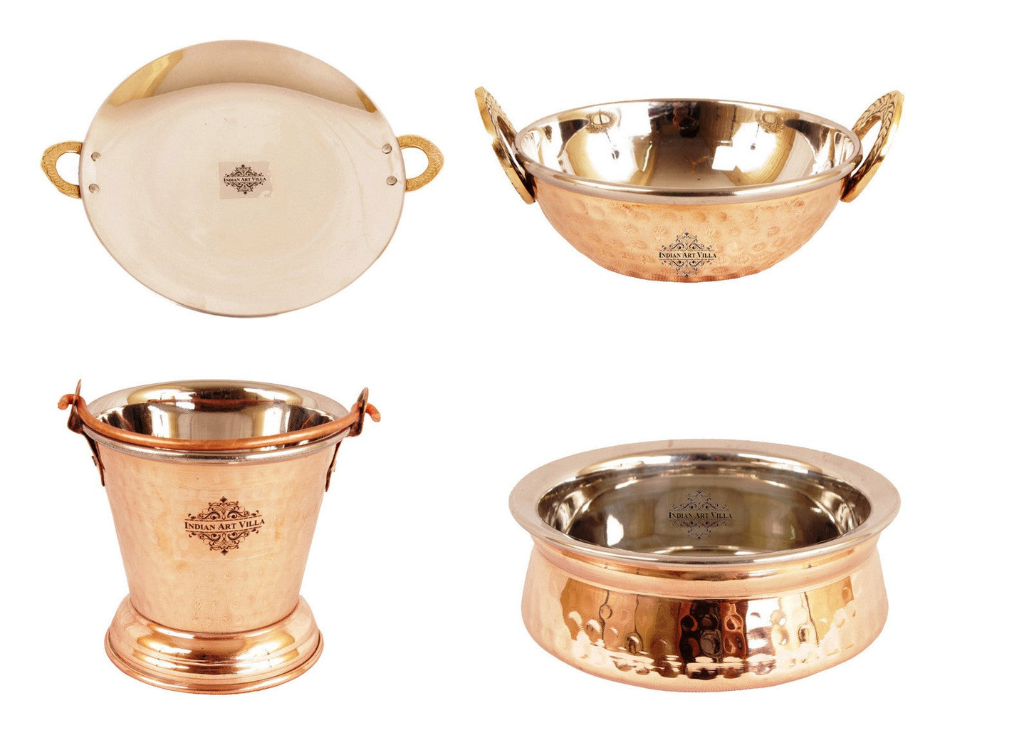 Handcrafted Pure Steel Copper Handi | Kadai | Bucket & Tawa Serving Set